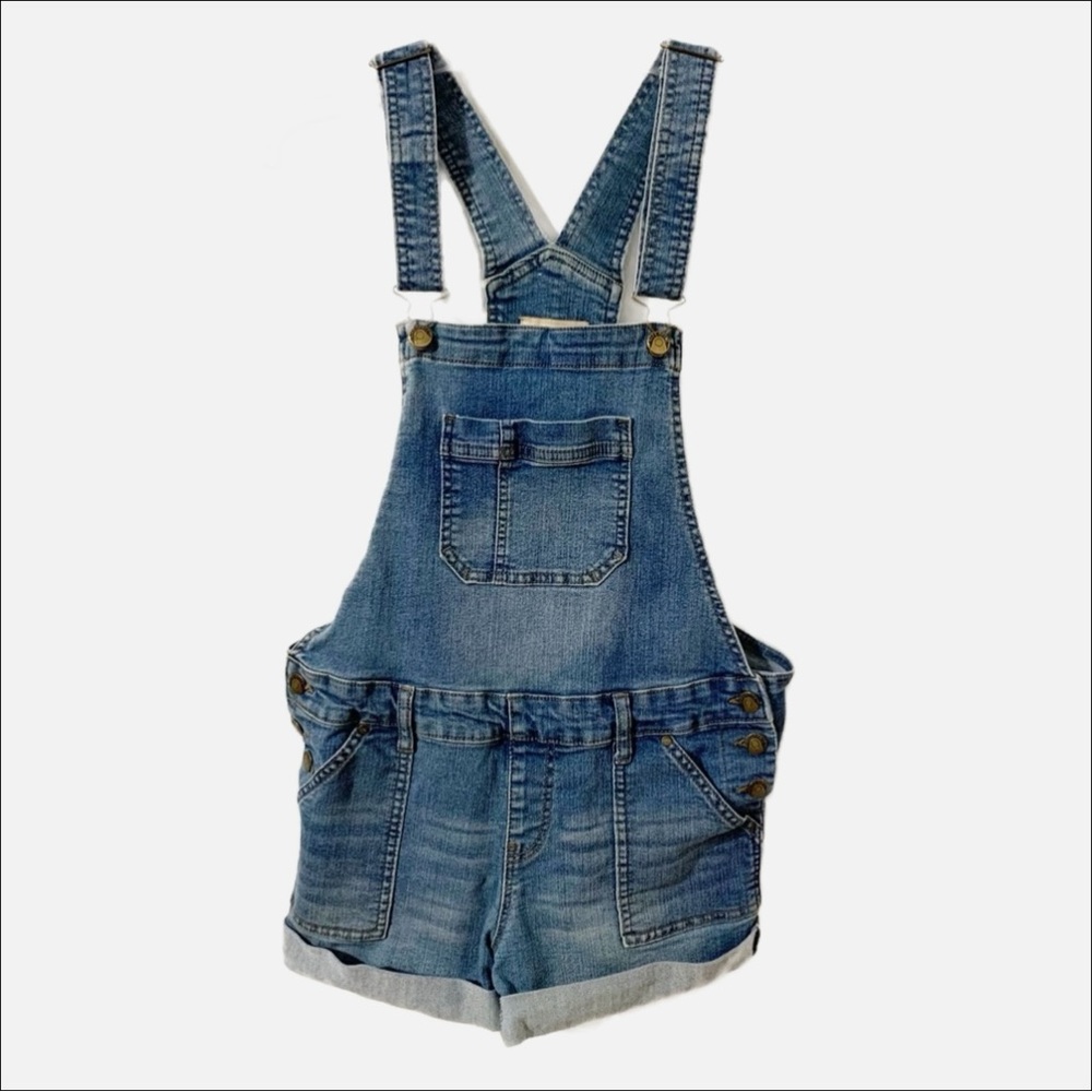 Blue Spice Medium Wash Denim Jean Bib Overall Shorts Adjustable Shoulder Straps